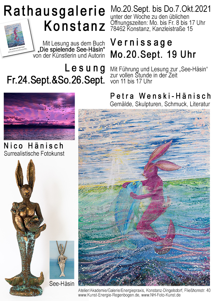 Werbeplakat mit der Kunst von Petra Wenski-Hänisch und Nico Hänisch für die Gemeinschaftsausstellung in der Rathausgalerie in Konstanz