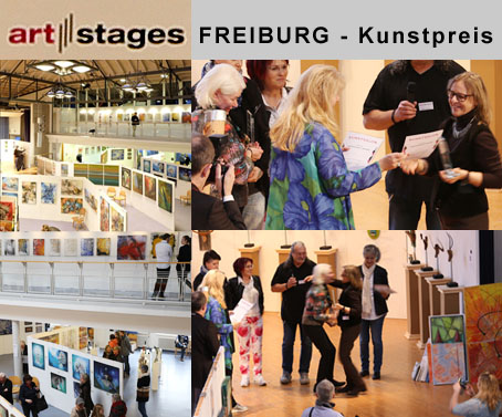 Überreichung des Kunstpreises für Bildhauerei an Petra Wenski-Hänisch im Rahmen der Ausstellung ART-Stages in Freiburg im Jahr 2018.