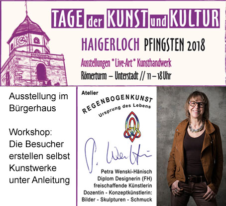Werbung für die Ausstellung und den Schmuck-Workshop von Petra Wenski-Hänisch im Rahmen der Tage der Kultur in Haigerloch im Jahr 2018.