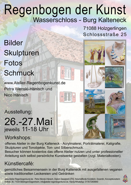 Werbeplakat für die Ausstellung Regenbogen der Kunst im Wasserschloss Burg Kalteneck im Jahr 2018.
