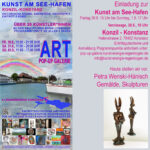 Werbebanner für ART Pop-Up-Galerie Kunst am See-Hafen mit der See-Häsin Statue der Künstlerin Petra Wenski-Hänisch