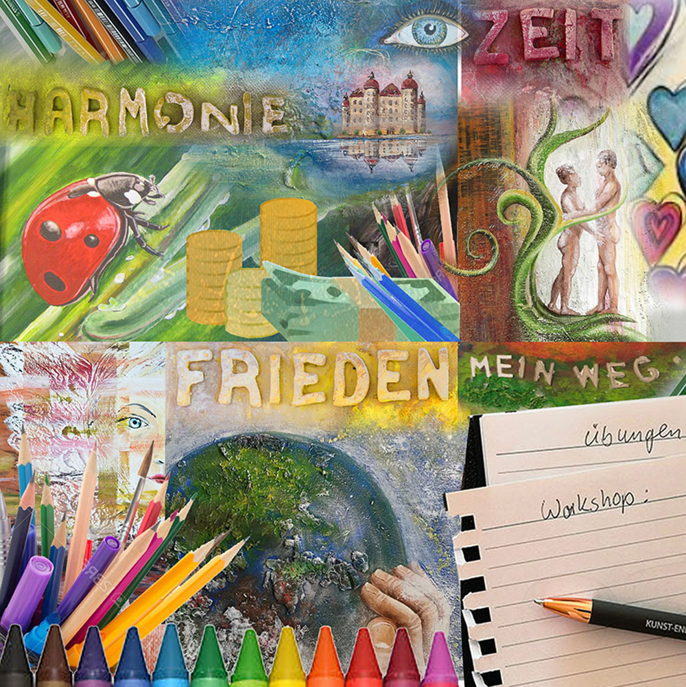Gemalte Beispiele für ein Visionboard als Anregung für die Transformativen Workshops bei Kunst-Energie-Regenbogen