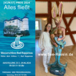 Ankündigung des Kunstpreis vom KUN:ST International im Wasserschloss Bad Rappenau, an dem Petra Wenski-Hänisch mit der See-Häsin Statue teilnimmt