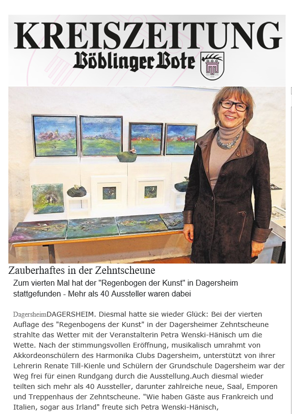 Artikel im Böblinger Bote zu "Regengogen der Kunst" in der Zehntscheune Dagersheim 2017