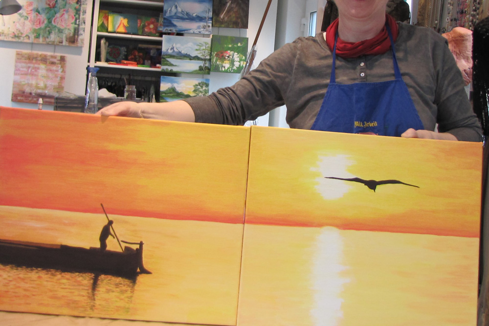 Freie Akademie Kunst-Energie-Regenbogen | Teilnehmer mit Gemälde | Künstler-Coaching