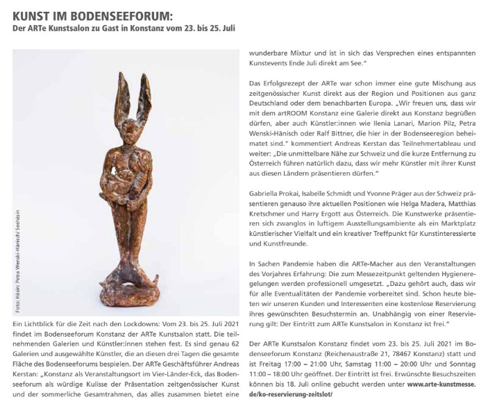 Vorberichterstattung zur ARTe Konstanz im QLT Konstanz mit der See-Häsin von Petra Wenski-Hänisch