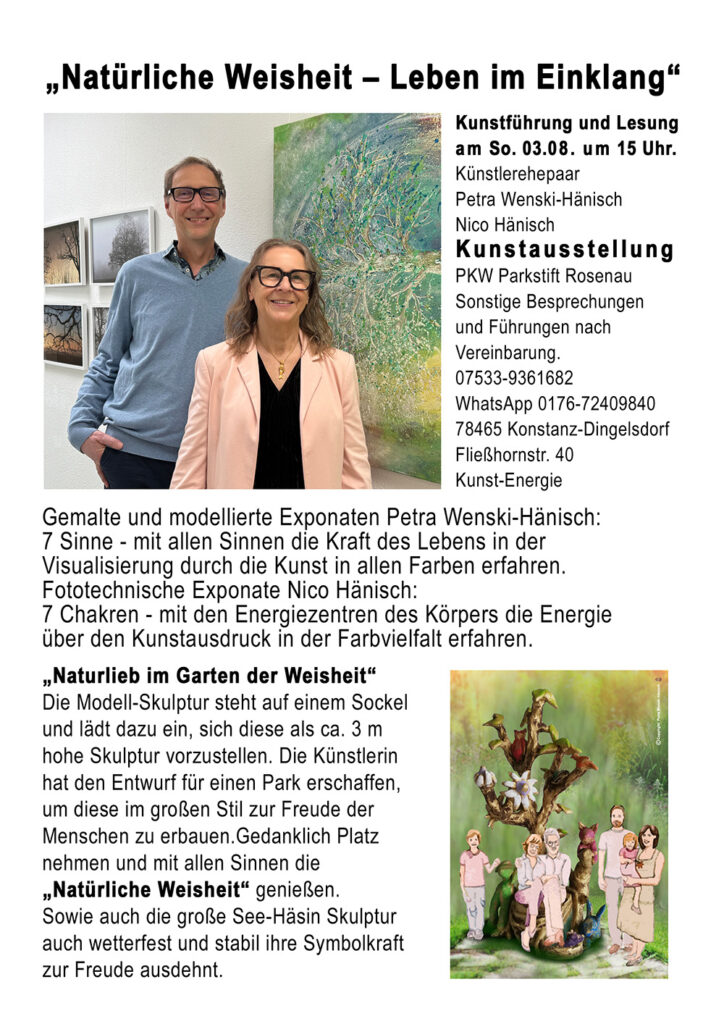 Ankündigung zur Ausstellung des Künstlerehepaars Petra Wenski-Hänisch und Nico Hänisch im Parkstift Rosenau