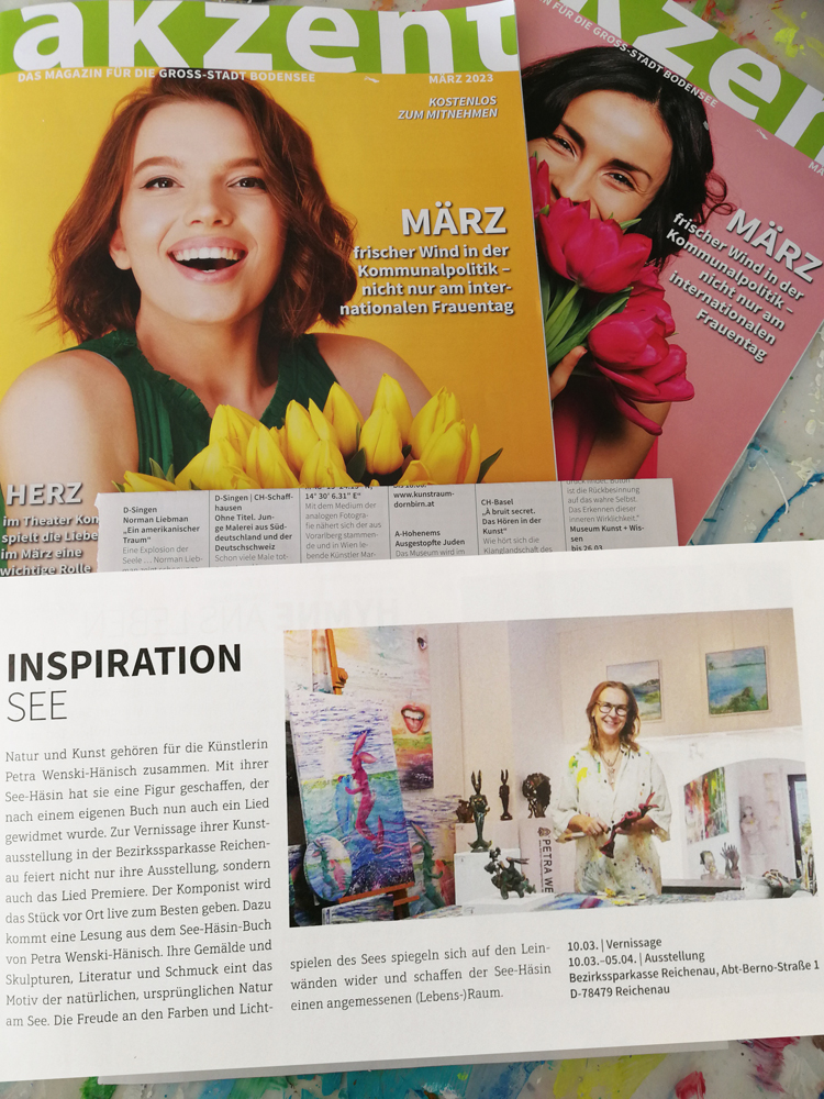 Ankündigung im akzent Magazin auf Einzelausstellung von Petra Wenski-Hänisch in der Bezirkssparkasse Reichenau